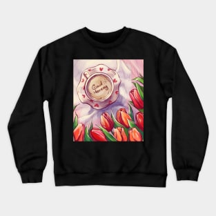 Illustration artwork with coffee red tulips flowers Crewneck Sweatshirt